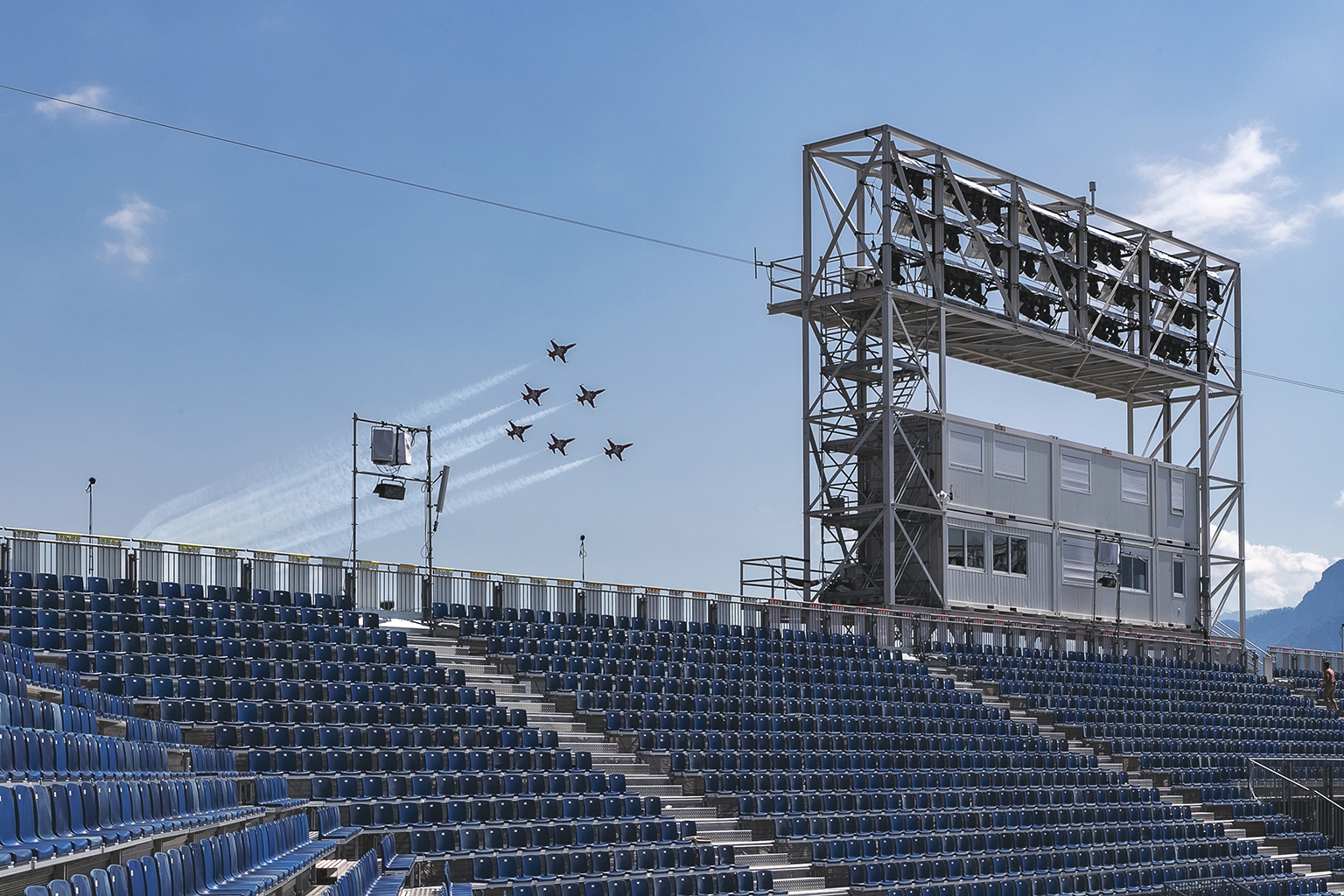 Patrouille Suisse au dessus de l'arène de la Fête des Vignerons 2019